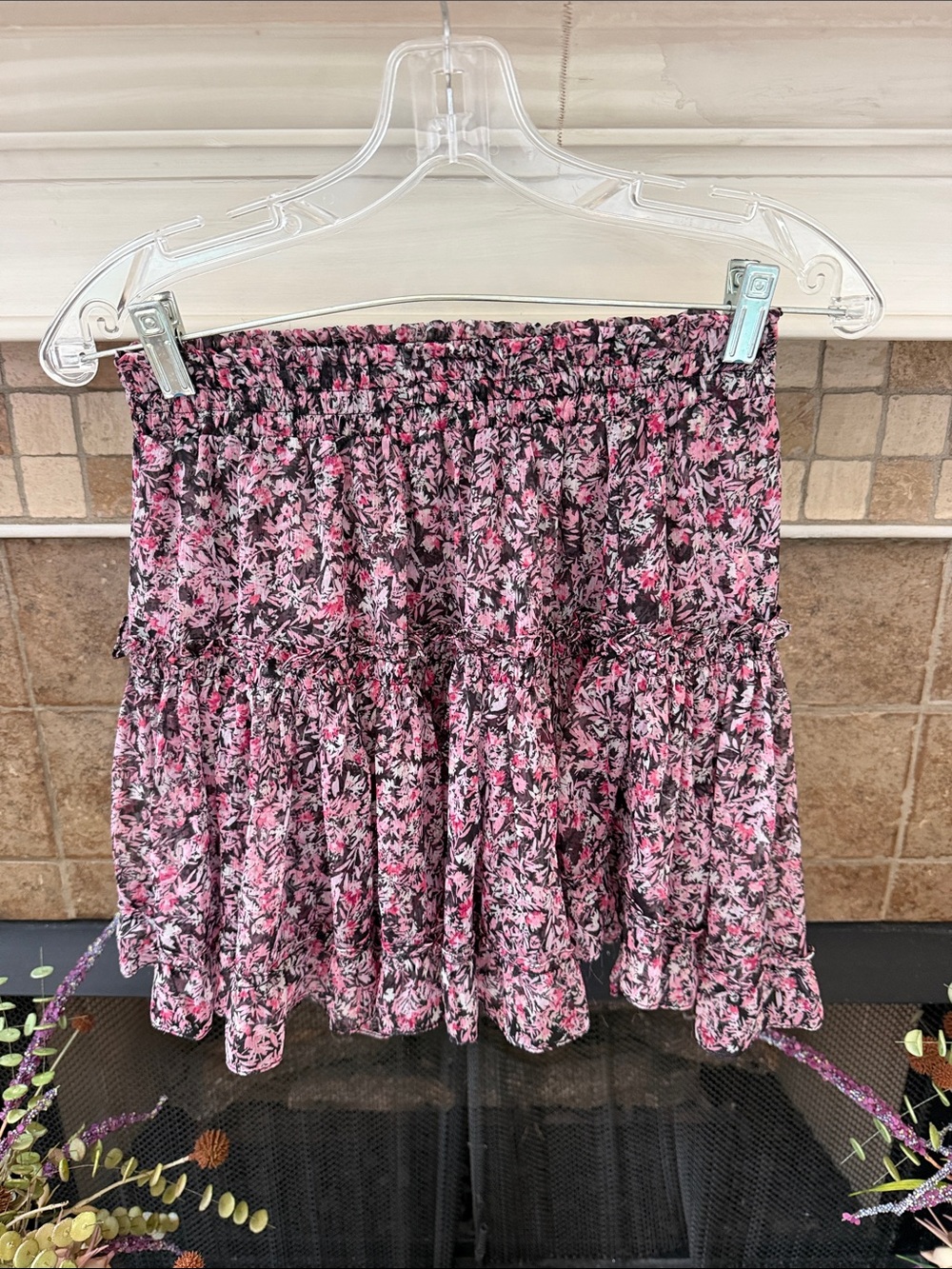 Misa skirt Marion ruffled tiered floral pink white black Sz S